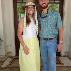 Drop waist yellow and white dress